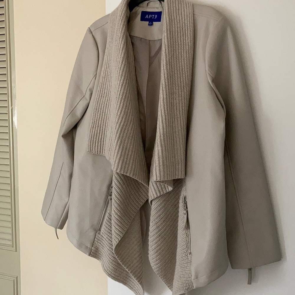 Faux leather jacket with sweater detail